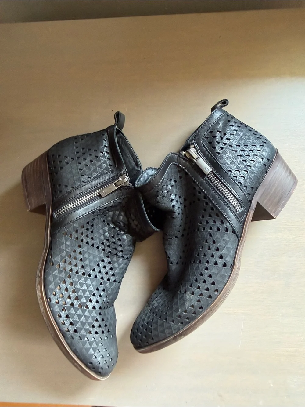 lucky Brand Black Perforated Women's Ankle Boots, size 7.5